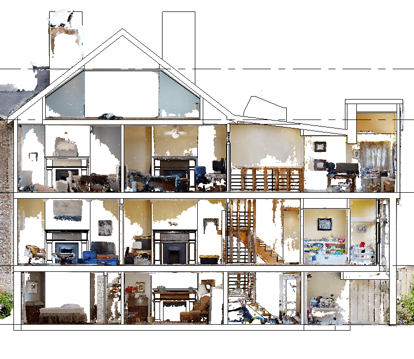 A drawing of an unfinished house with all the rooms in it.