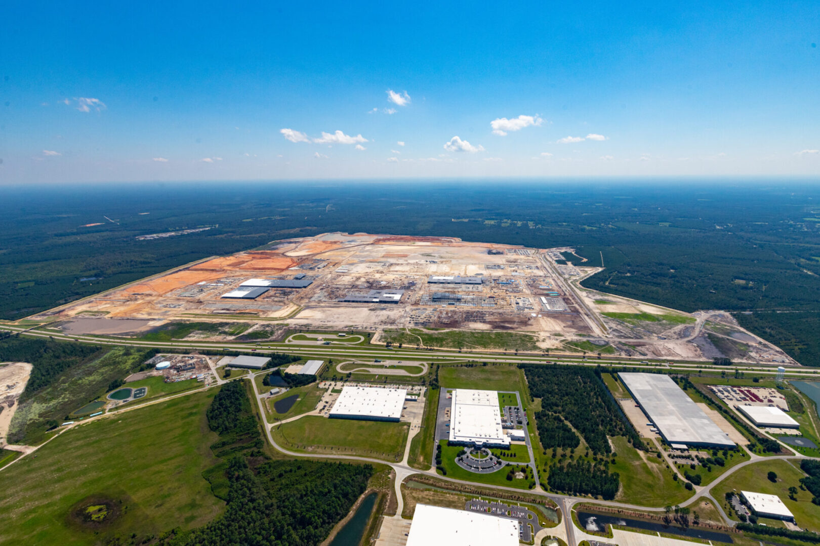 An aerial view of a large industrial area.