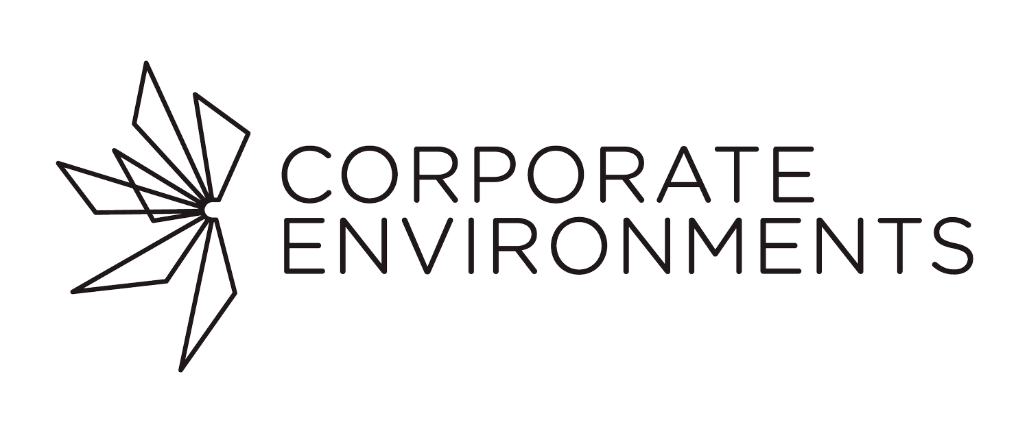 A green background with the words corporate environment written in black.