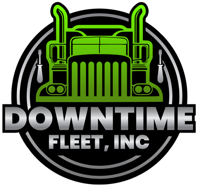 A green and black logo for downtime fleet, inc.