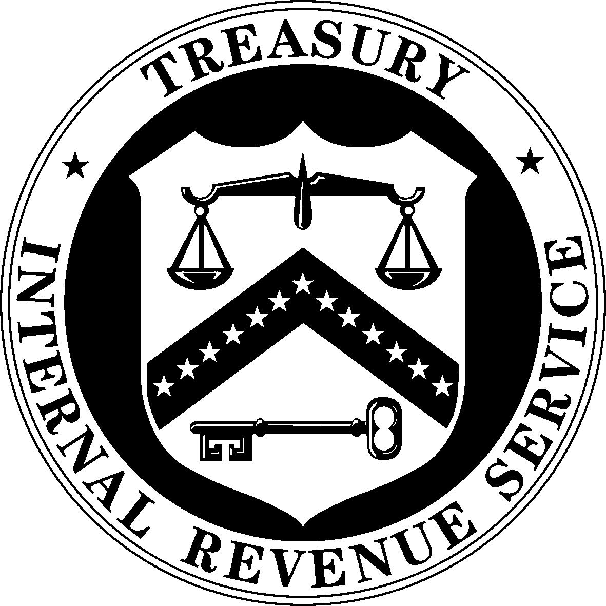 A black and white image of the seal for the treasury internal revenue service.