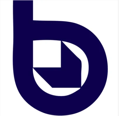 A blue and white logo of the letter b.