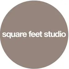 A circle with the words square feet studio in it.