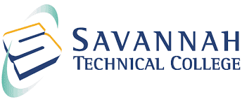 A blue and white logo of savannah technical college.