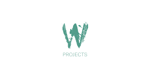 A green and white logo of w projects