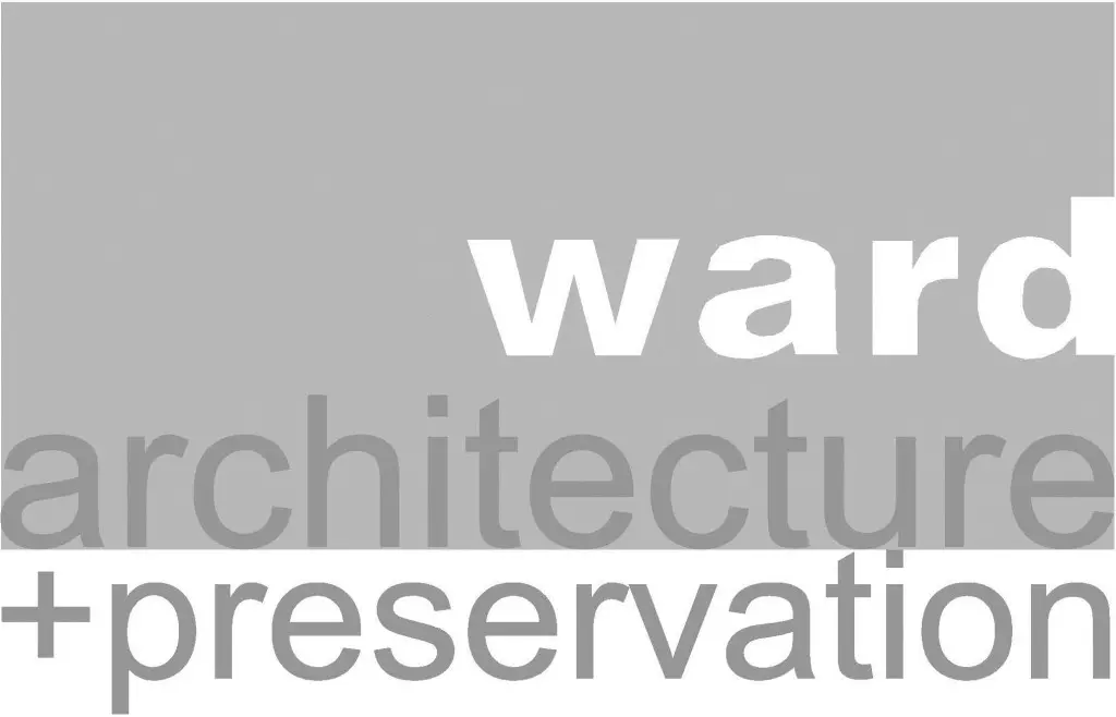 A gray and white logo for the washington architecture preservation board.