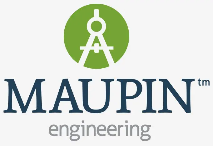 A green and white logo for maupin engineering.