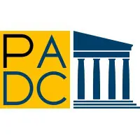 A yellow and blue logo for the pennsylvania association of directors of criminal justice.